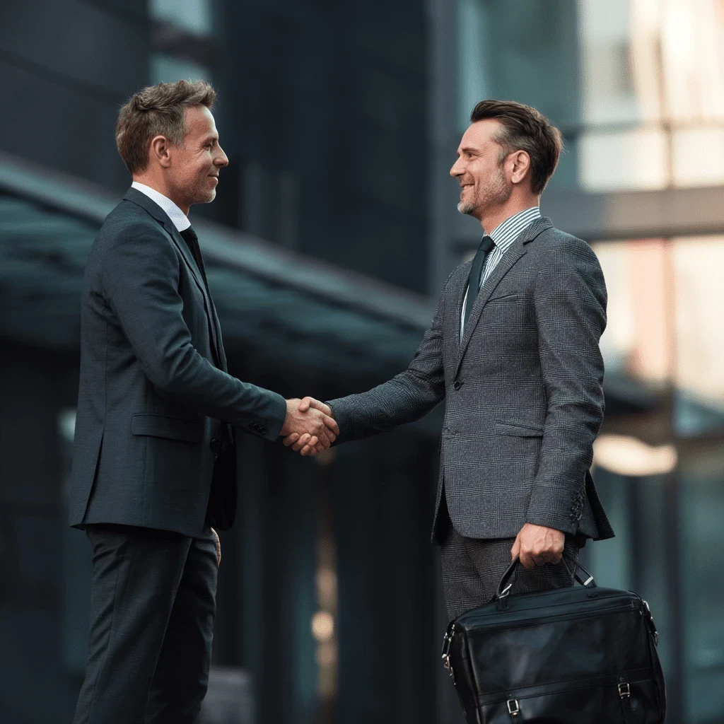 Two founders sealing the deal with a handshake